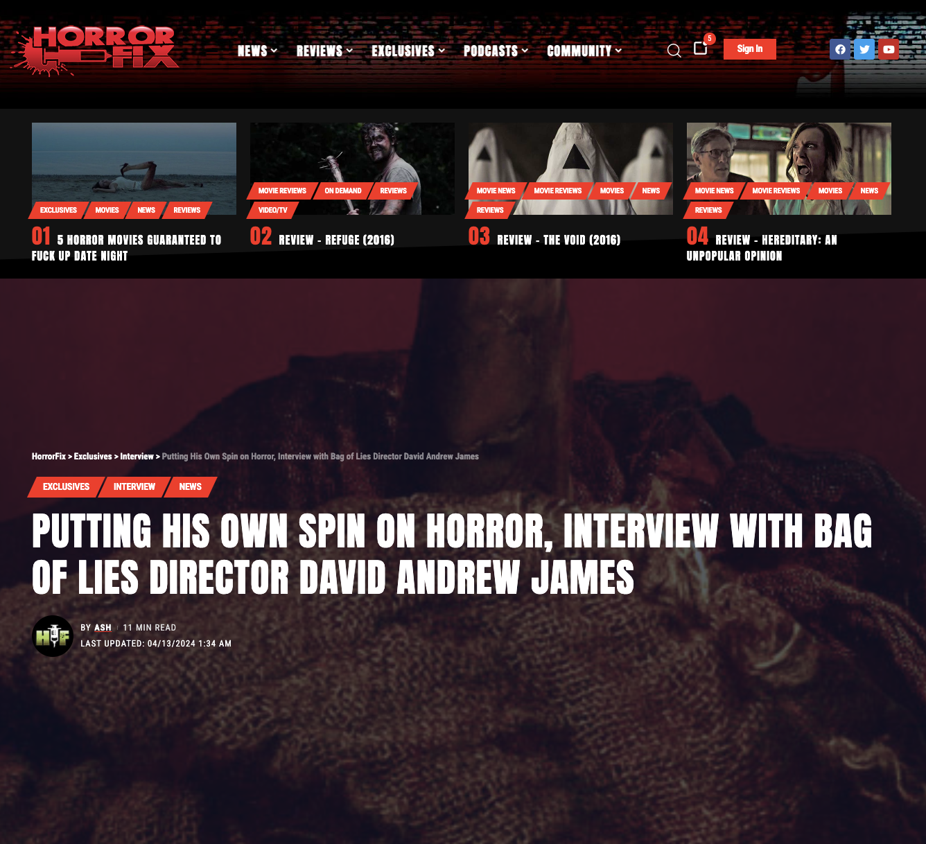 PUTTING HIS OWN SPIN ON HORROR, INTERVIEW WITH BAG OF LIES DIRECTOR DAVID ANDREW JAMES